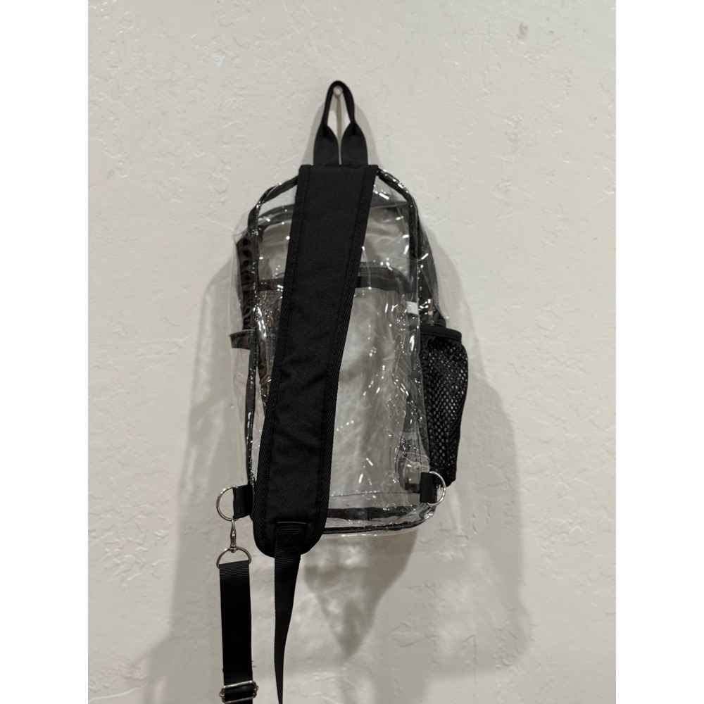 Clear Stadium Approved Sling Bag Crossbody Backpack Transparent PVC Black Trim - Picture 2 of 5